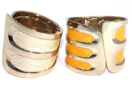 Pearly White & Marigold Twinkling Enamel Hinged Bangles | Wild Lotus