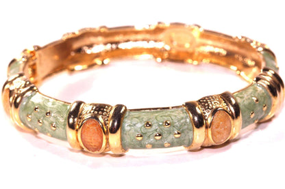 Henna Green & Gold Tone Shimmering Enamel Hinged Bangle