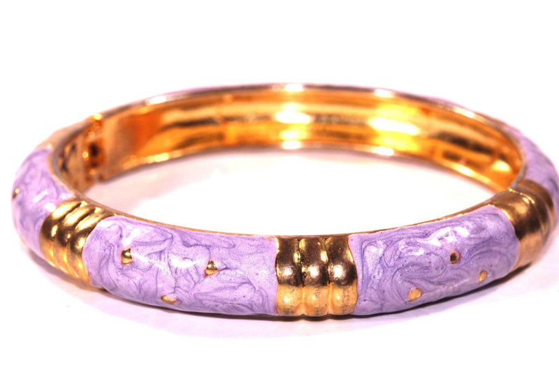 Swirly Lavender & Gold Tone Shimmering Enamel Hinged Bangle