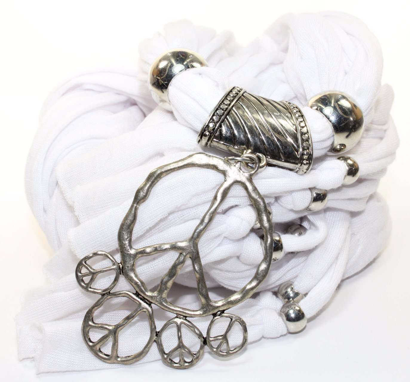White Purity & Peace Pendant Scarf