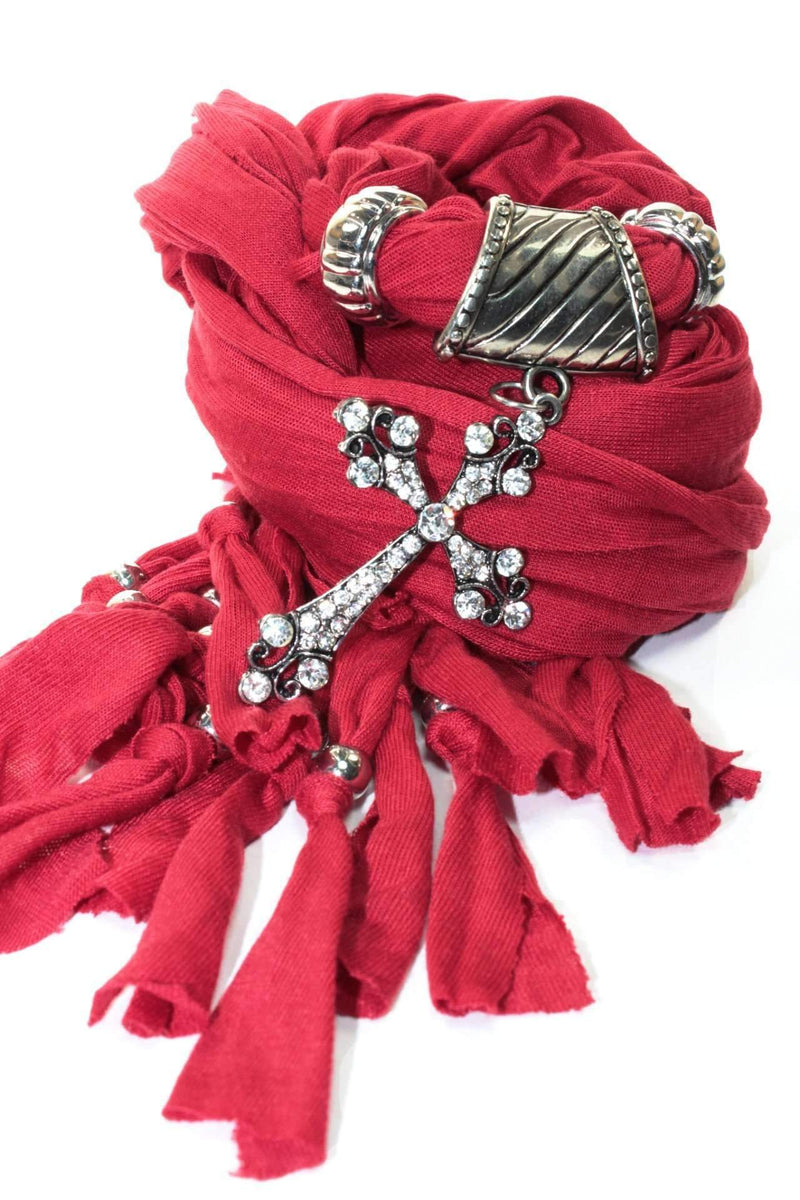 Holiday Red Cross Pendant Scarf