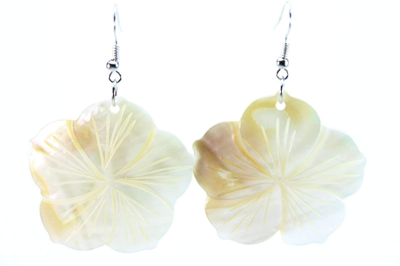 White Mother of Pearl Carved Flower Earrings