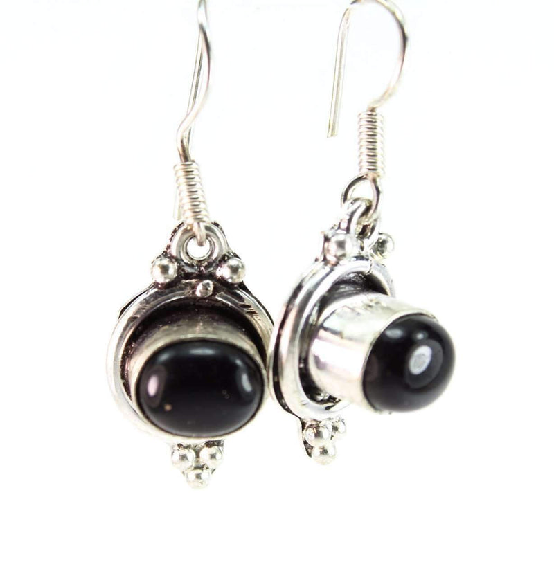 Black Agate Oval Stone Earrings