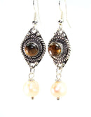 Tigers Eye Stone & Pearl Drop Earrings