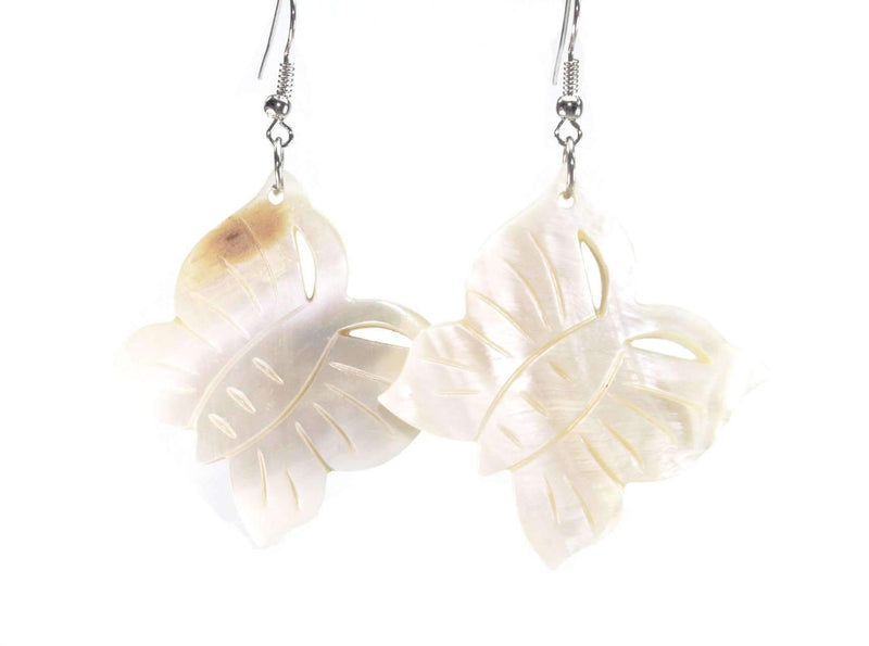 White Mother of Pearl Carved Butterfly Earrings