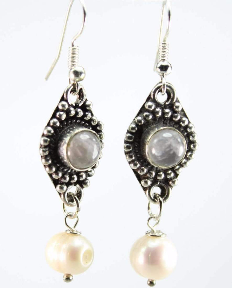 Grey Quartz & Pearls Drop Earrings