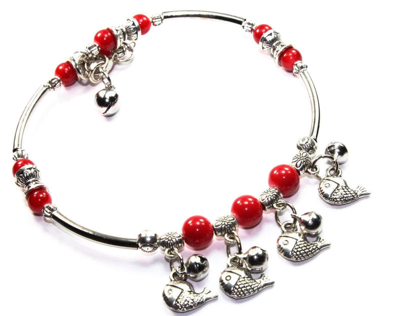 Red Dangling Fish Charms Bracelet