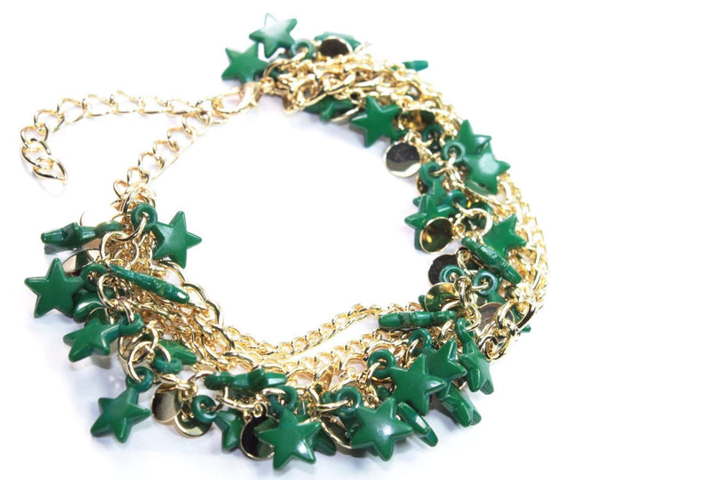 Green Three Tier Star Charm Bracelet
