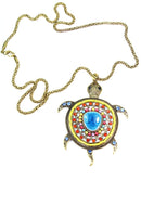 Multi Color Big Turtle Shimmer Pendant Necklace