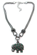 Green Dazzling Elephant Necklace