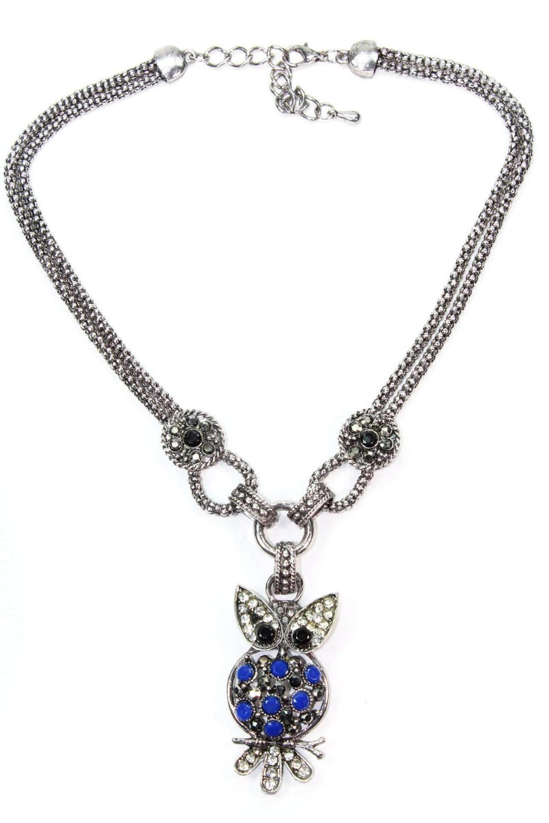 Blue Dazzling Perched Owl Necklace