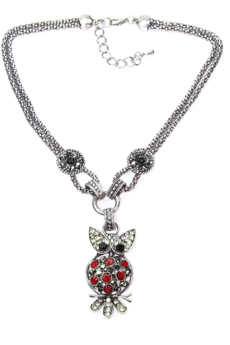 Red Dazzling Perched Owl Necklace