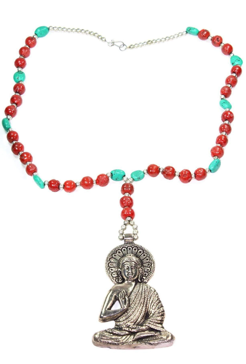 Red & Turquoise Grand Buddha Pendant Necklace