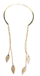 Gold Tone Leaflets Backdrop Choker Necklace