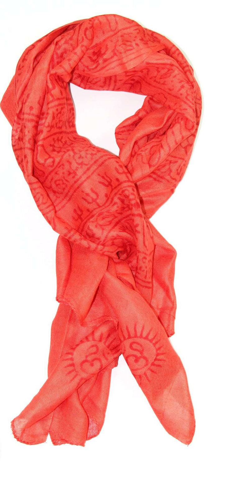 Red-Orange Primordial Om & Asian Symbols Printed Scarf