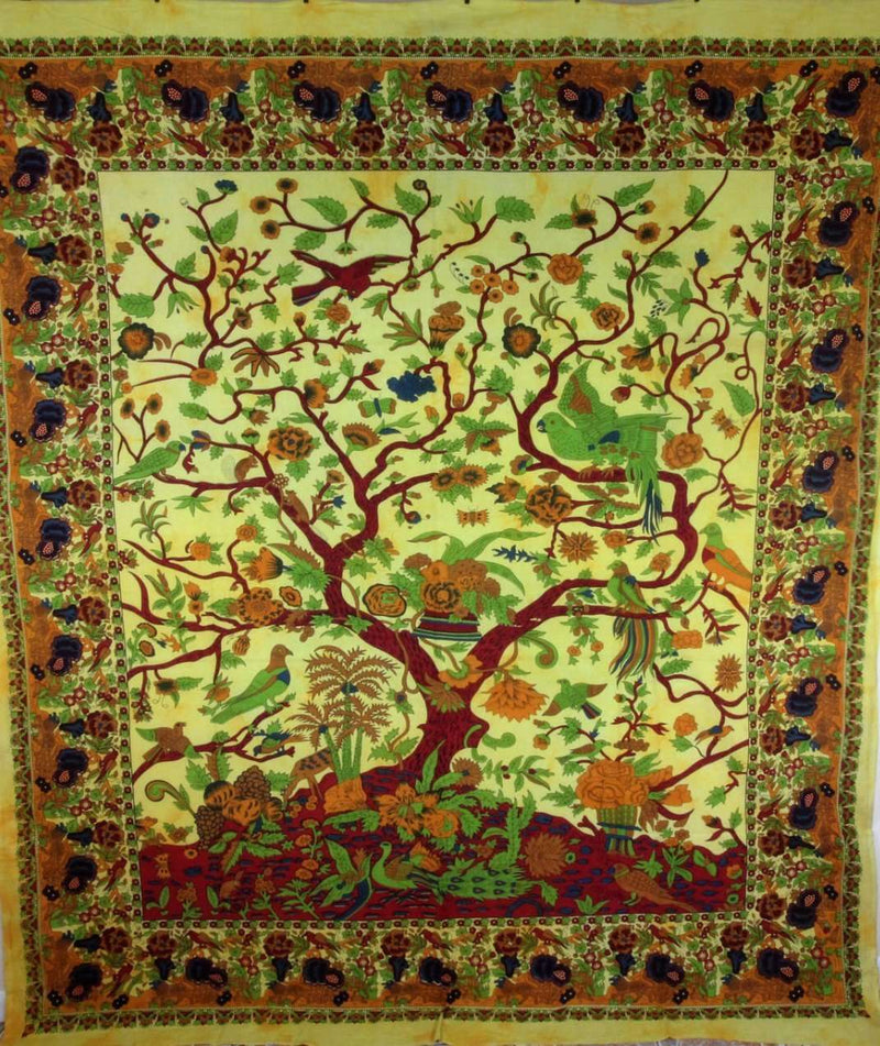 Yellow Saffron Tree of Life Birds Tapestry | Wild Lotus® | @wildlotusbrand