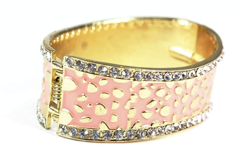 Light Pink Leopard Design Hinged Cuff Bangle