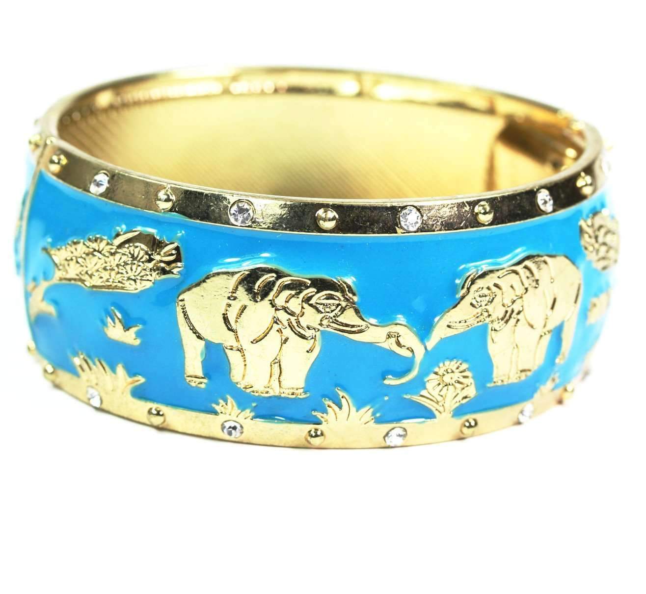 Blue Grazing Elephants Cuff Bangle