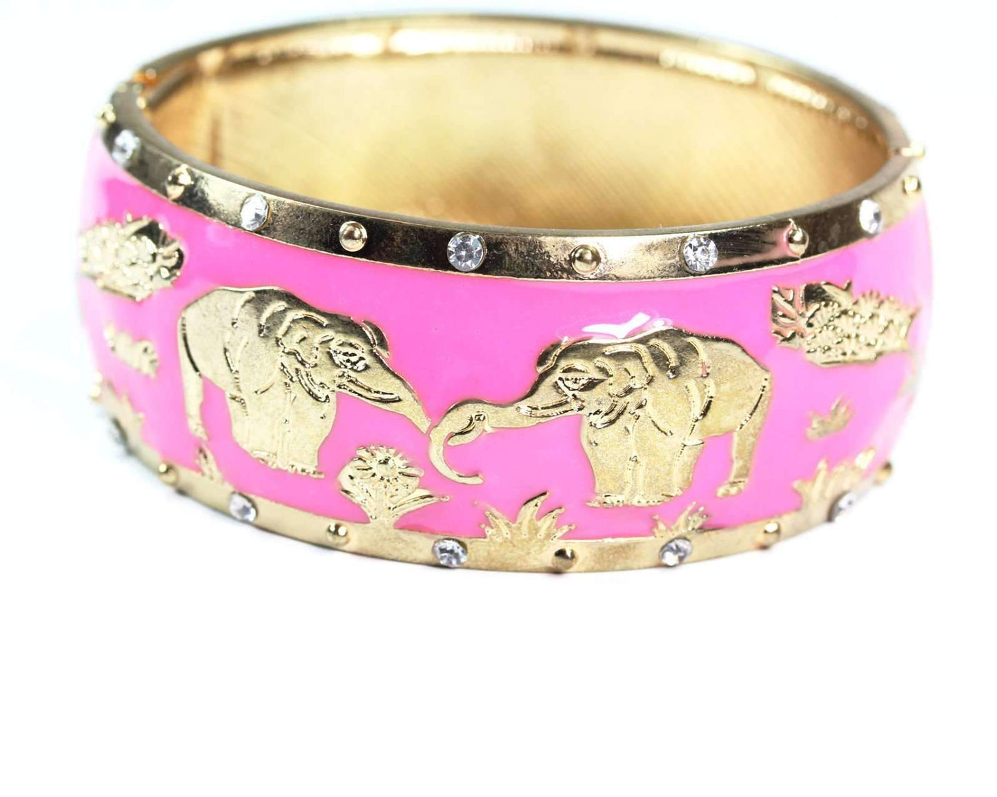 Pink Grazing Elephants Cuff Bangle