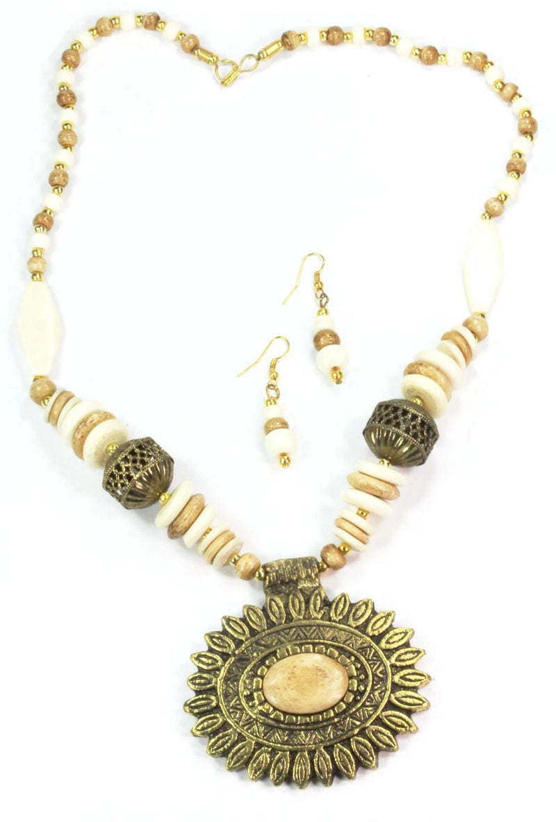 Sun Mandala Flower Pendant Necklace & Earring Set