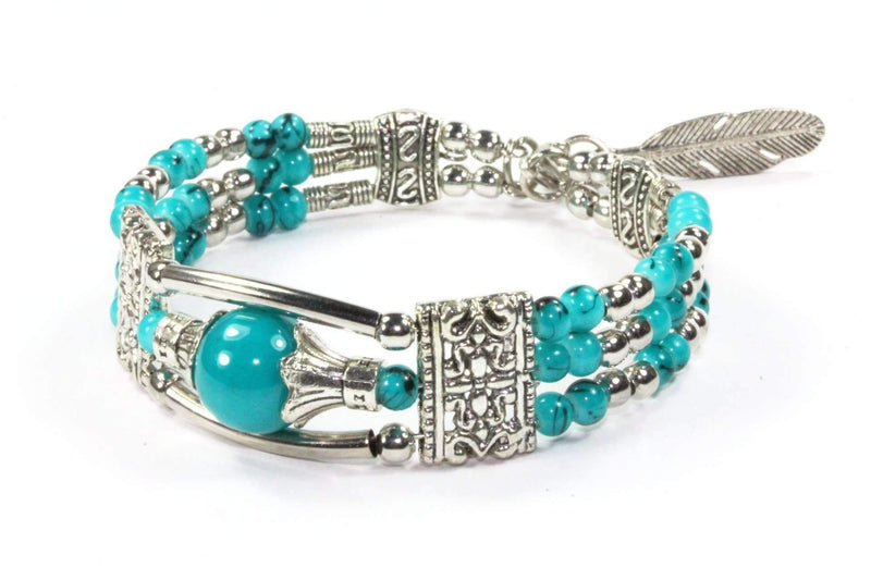Turquoise Feather Charm And Beads Bracelet