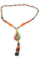 Holiday Green Pear Pendant Gypsy Style Shimmer Necklace