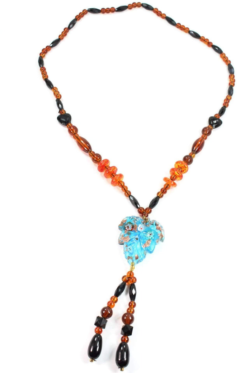 Blue Leaf Pendant Gypsy Style Shimmer Necklace