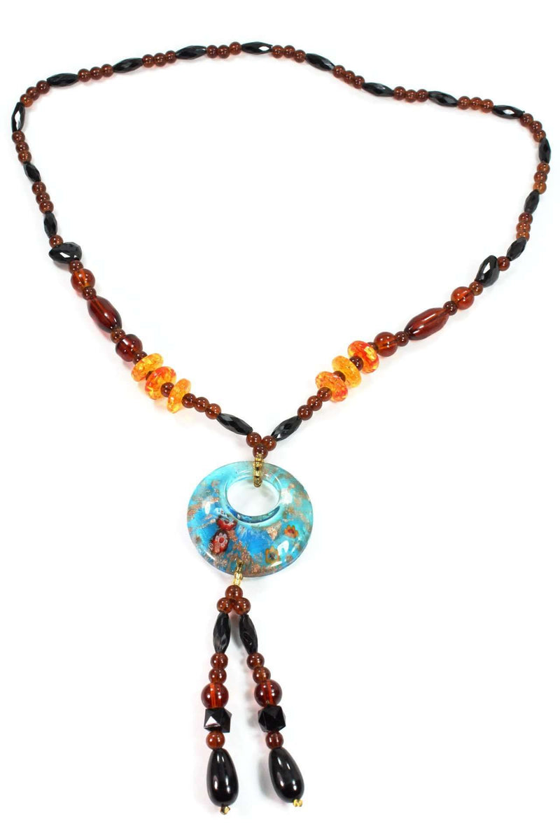 Colorful Glass Round Pendant Gypsy Style Shimmer Necklace