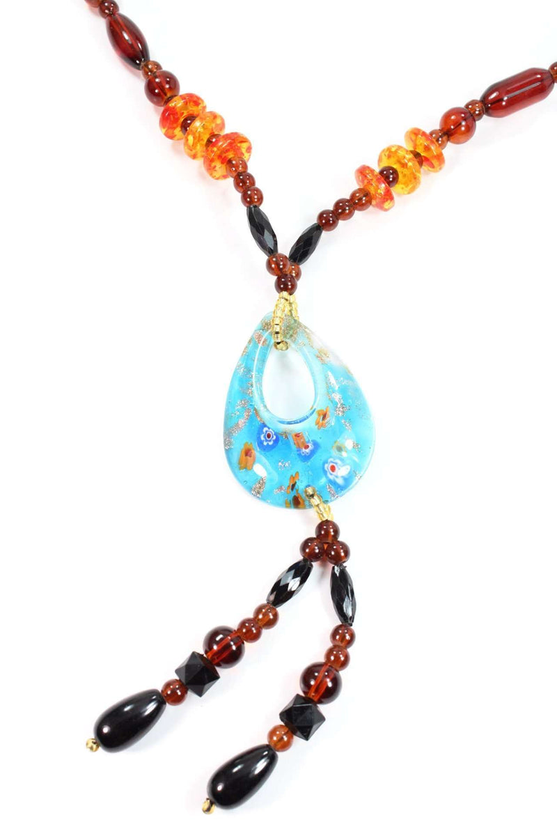 Light Blue Oval Pendant Gypsy Style Shimmer Necklace | Wild Lotus