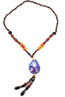 Dark Blue Oval Pendant Gypsy Style Shimmer Necklace