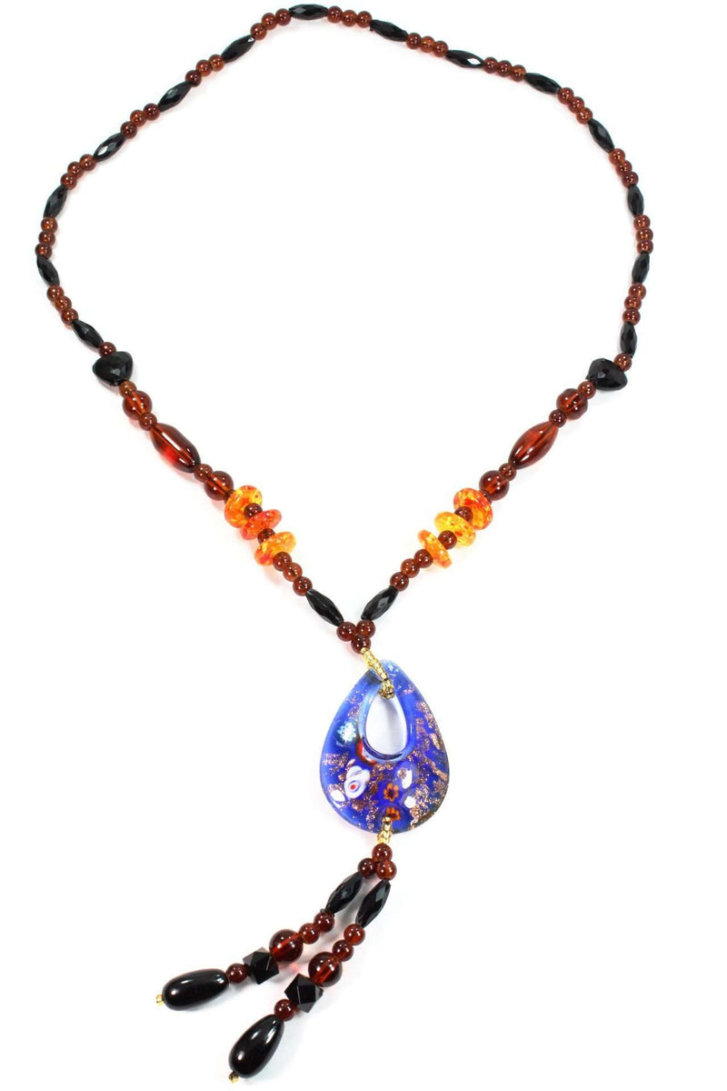 Dark Blue Oval Pendant Gypsy Style Shimmer Necklace