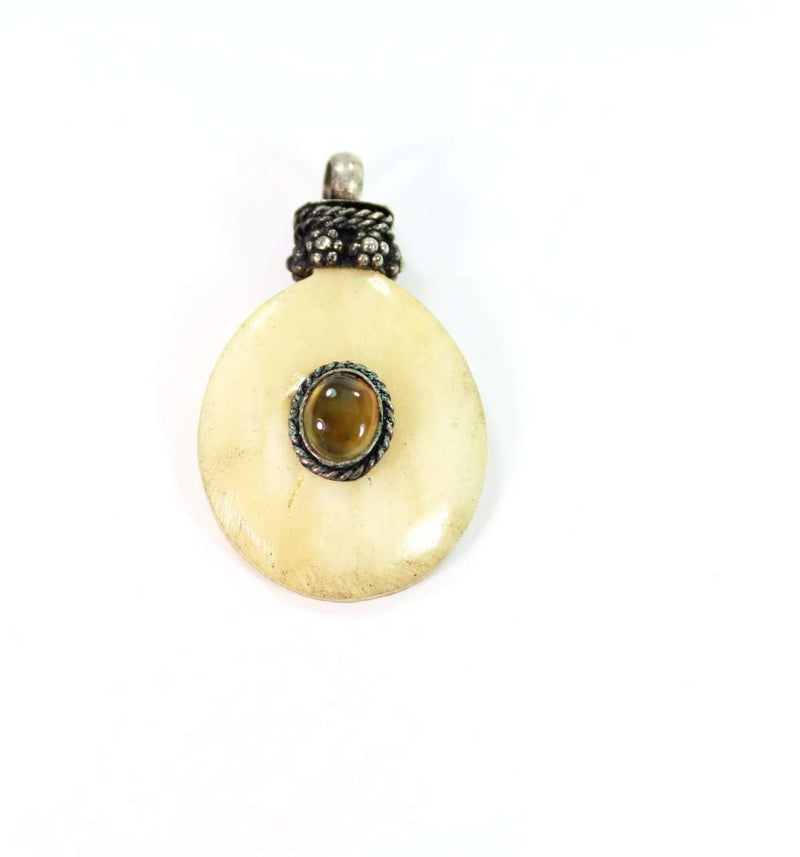 Honey Oval Bone & Stone Tribal Pendant Necklace