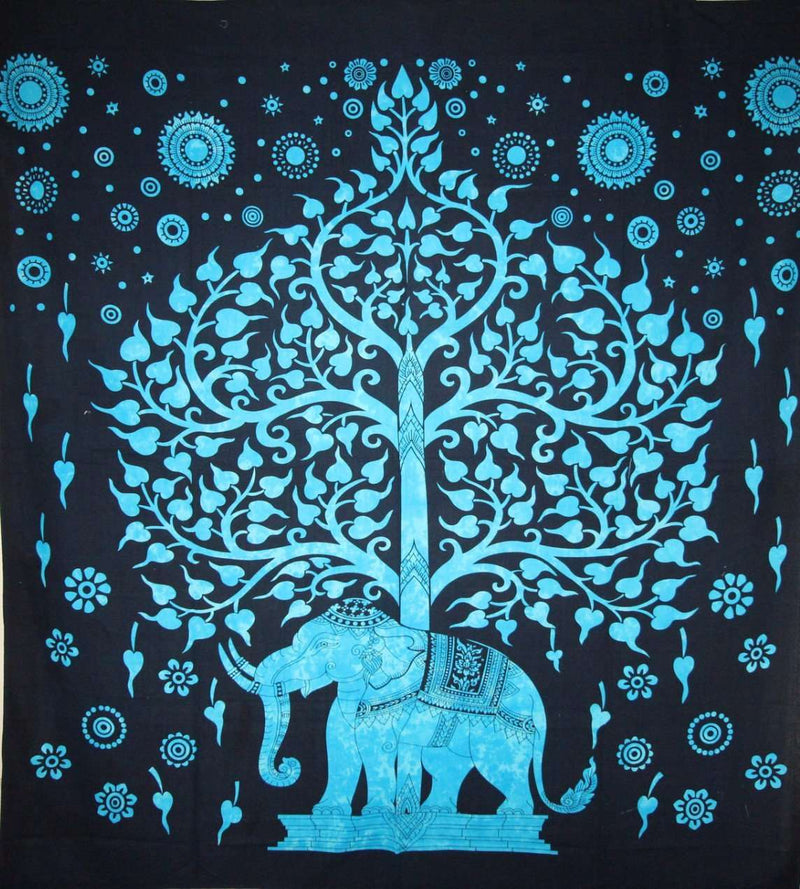 Turquoise Majestic Elephant & Tree Of Life Tapestry