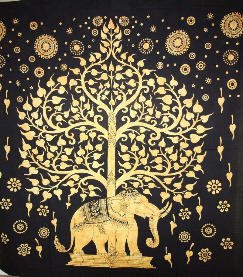 Yellow Majestic Elephant & Tree Of Life Tapestry