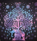 Blue/Purple Majestic Elephant and Tree of Life Tie Dye Tapestry