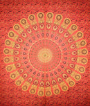 Orange Vibrant Peacock Mandala Tapestry