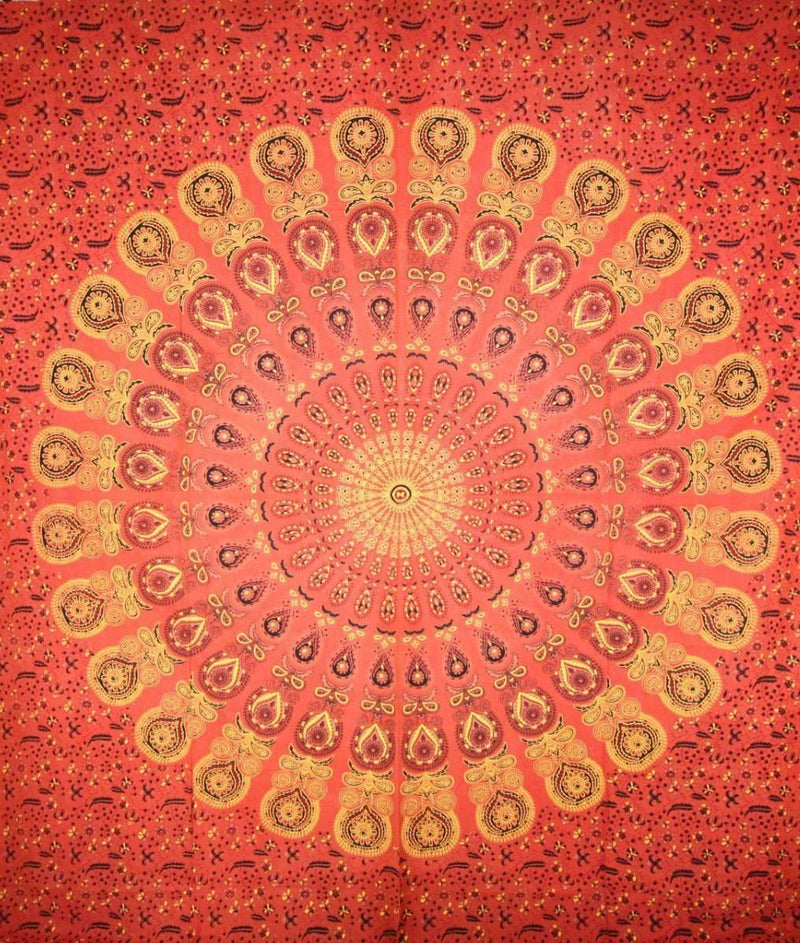 Orange Vibrant Peacock Mandala Tapestry