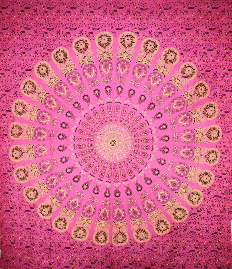 Pink Vibrant Peacock Mandala Tapestry