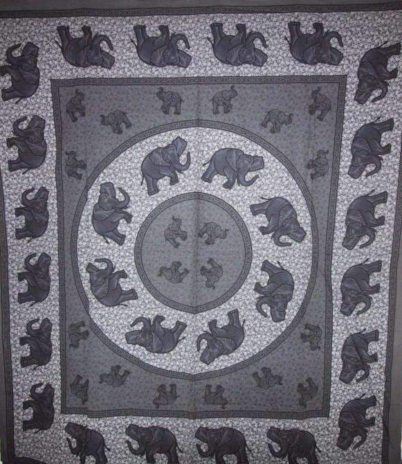 Charcoal Grey Elephant Herd Mandala Tapestry