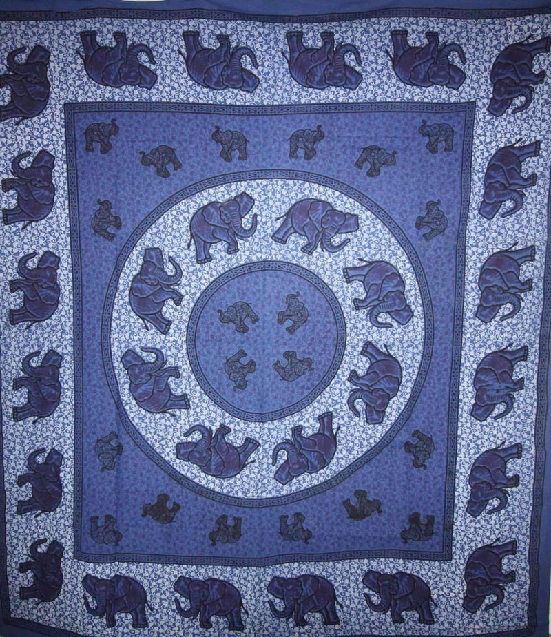 Blue Elephant Herd Mandala Tapestry