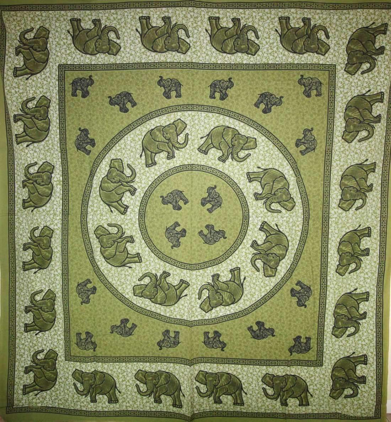 Green Elephant Herd Mandala Tapestry