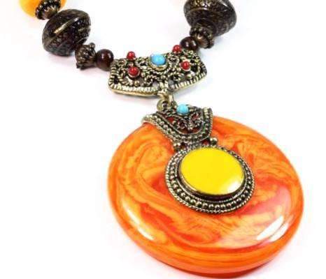 Sunset Amber Tribal Art Deco Necklace