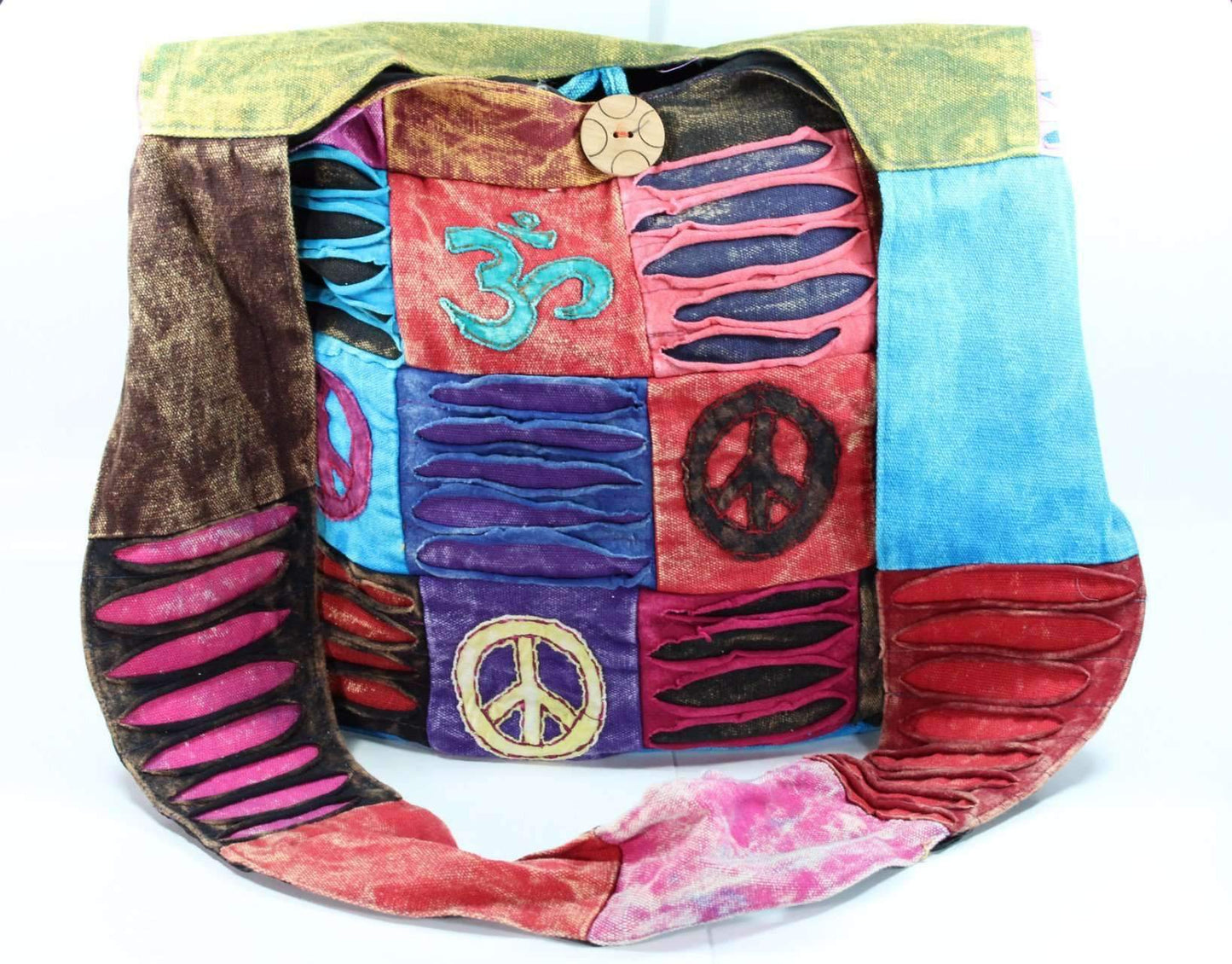 Cotton Stonewashed Om, Peace and Spiral Bag