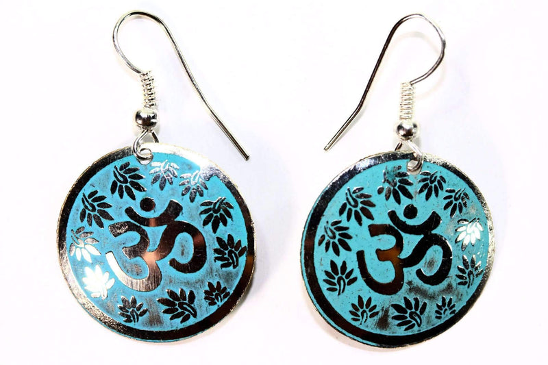 Turquoise Lotus Petals And Om Yoga Earrings