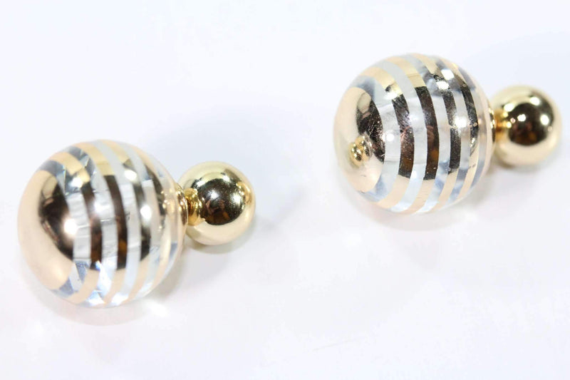 Gold Tone Stripe Ball Earrings
