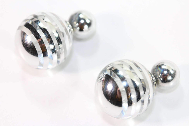 Silver Tone Stripe Ball Earrings