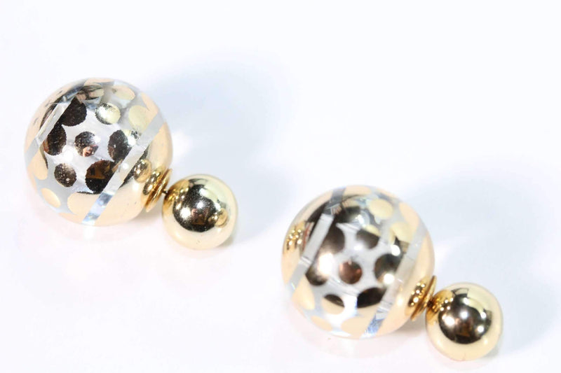 Gold Tone Polka Dot Ball Earrings