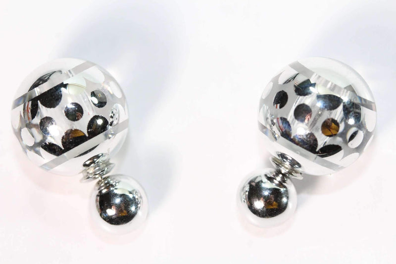 Silver Tone Polka Dot Ball Earrings