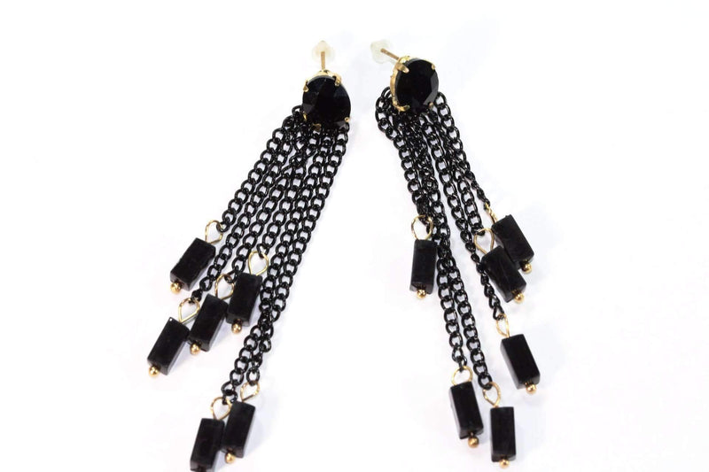 Black Chain & Beads Dangle Earrings