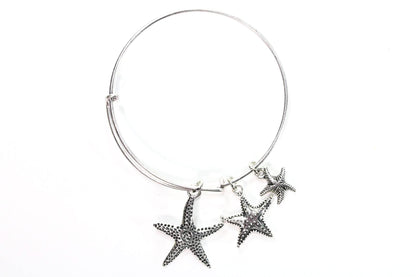 Starfish Silver Tone Charm Bangle